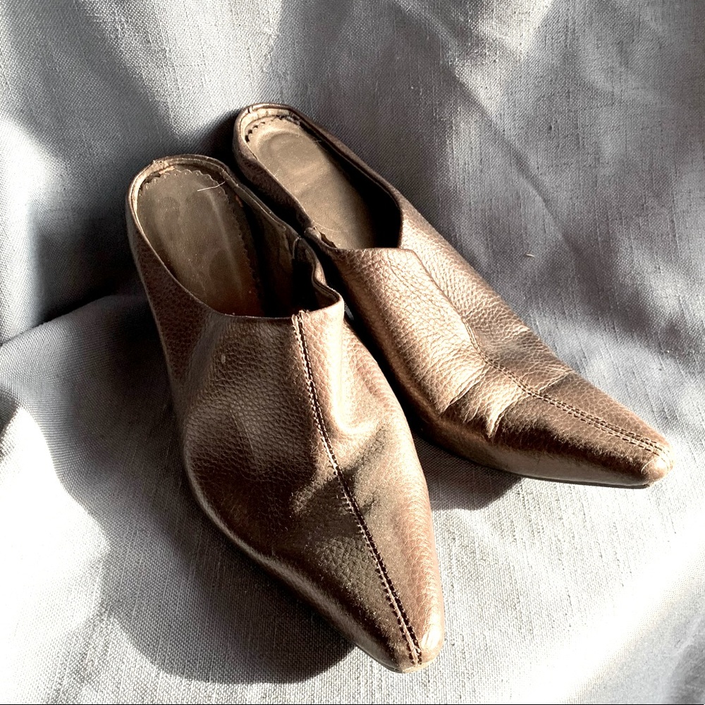 Bronze pointy toed mule leather size 8